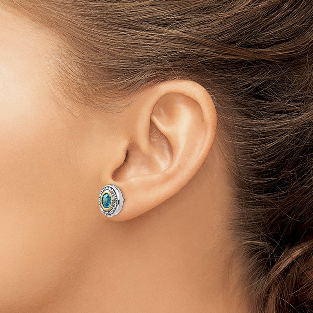 Shey Couture with Accent Antiqued Round Blue Topaz Post Earrings - WBC