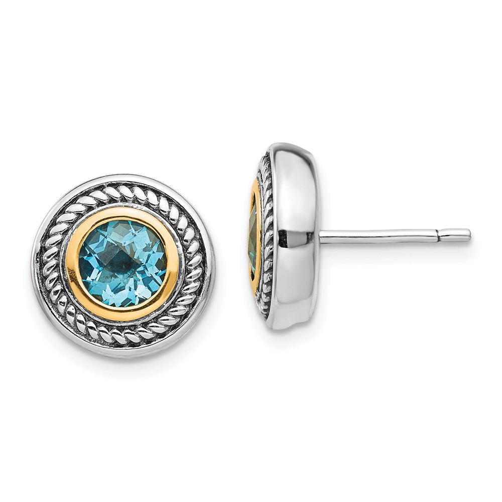 Shey Couture with Accent Antiqued Round Blue Topaz Post Earrings - WBC