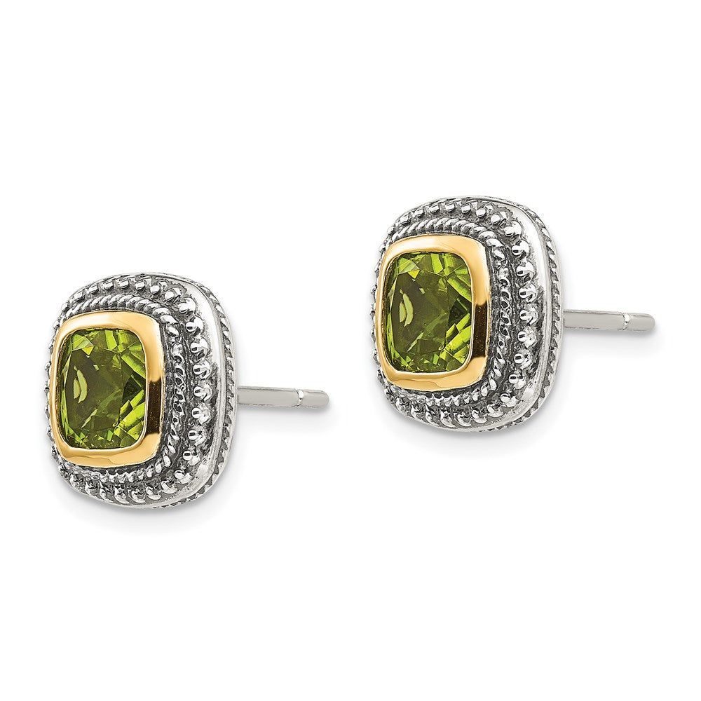 Shey Couture with Accent Antiqued Cushion Bezel Peridot Post Earrings - WBC