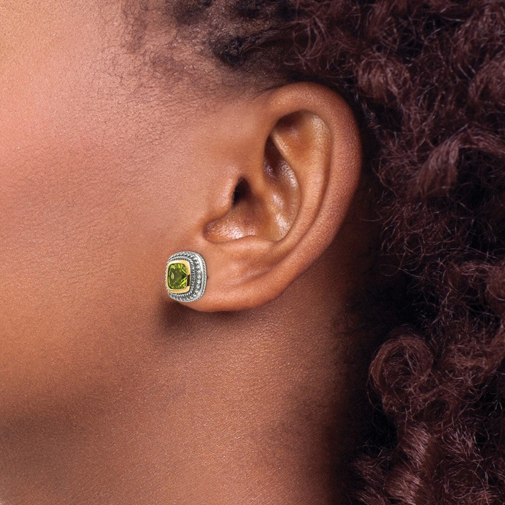 Shey Couture with Accent Antiqued Cushion Bezel Peridot Post Earrings - WBC