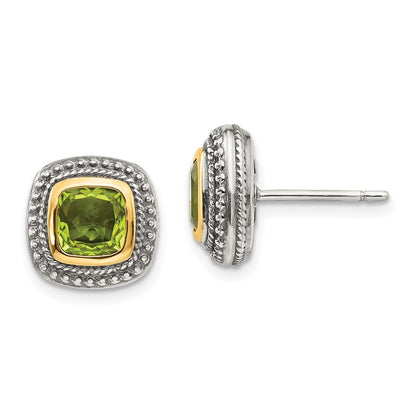Shey Couture with Accent Antiqued Cushion Bezel Peridot Post Earrings - WBC