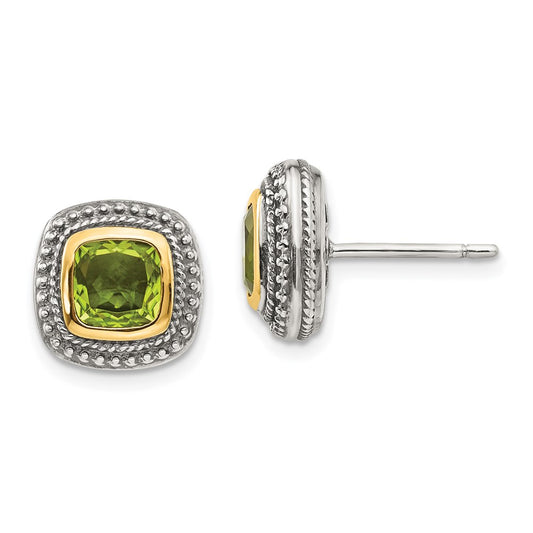 Shey Couture with Accent Antiqued Cushion Bezel Peridot Post Earrings - WBC