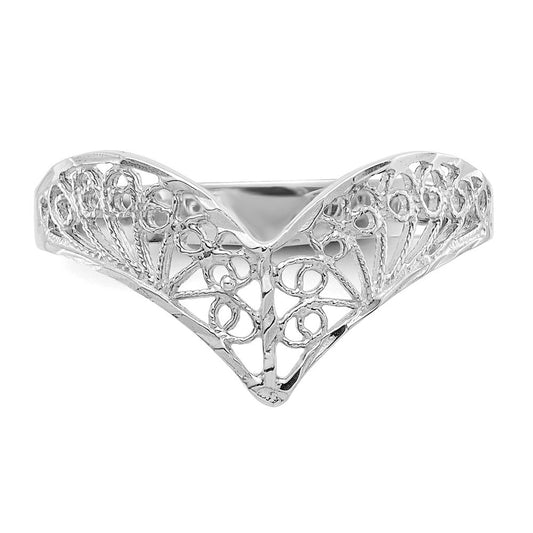 14K White Gold Tracery Diamond-Cut Filigree V-Shape Ring, 3–10mm Tapered