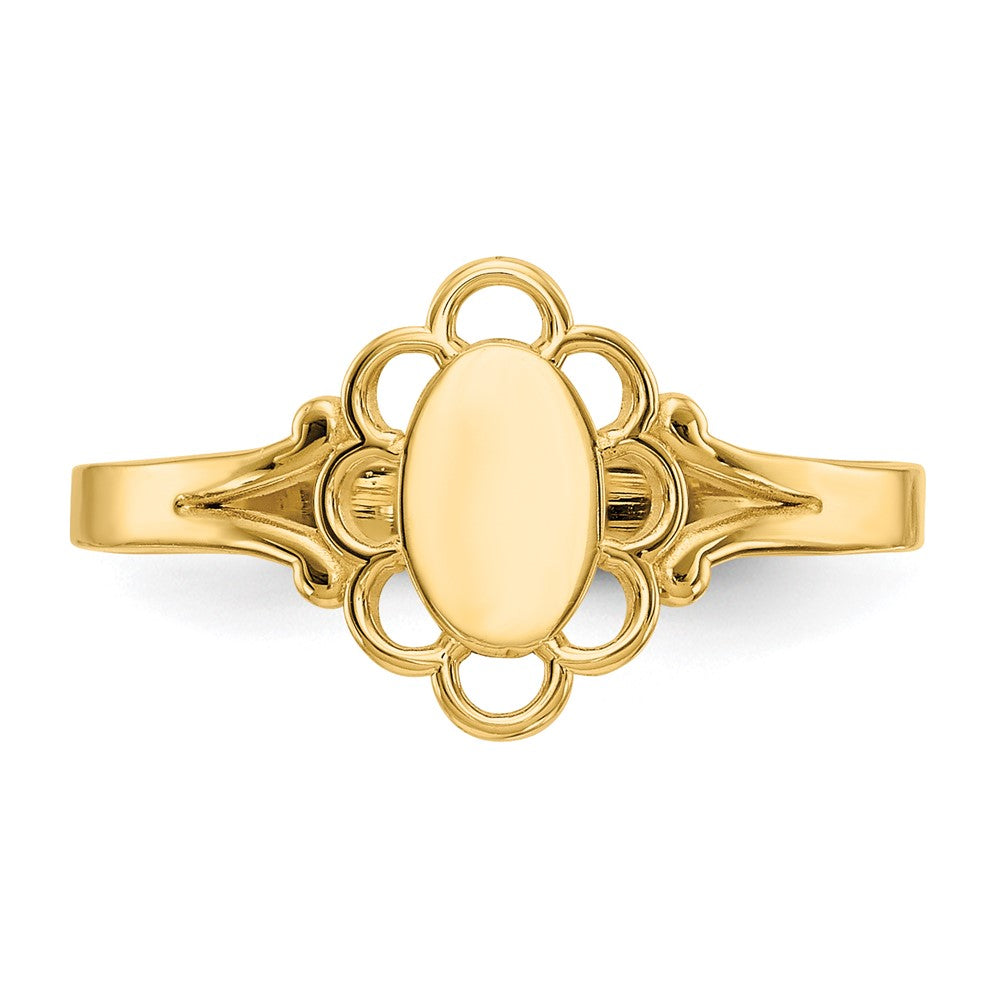 Closed Back Childs Polished Center Filigree Oval Signet Ring - WBC