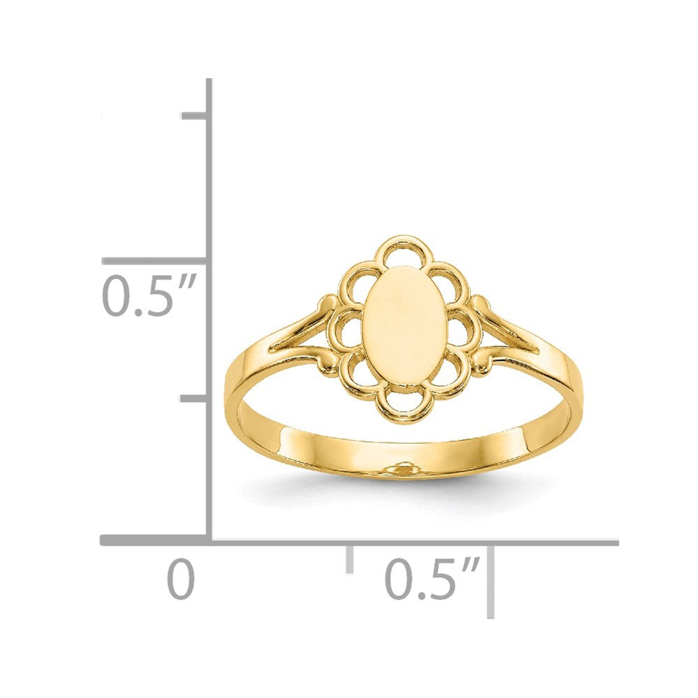 Closed Back Childs Polished Center Filigree Oval Signet Ring - WBC