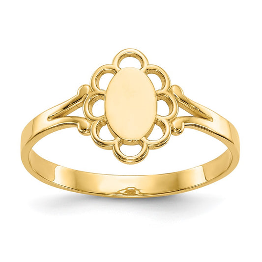 Closed Back Childs Polished Center Filigree Oval Signet Ring - WBC