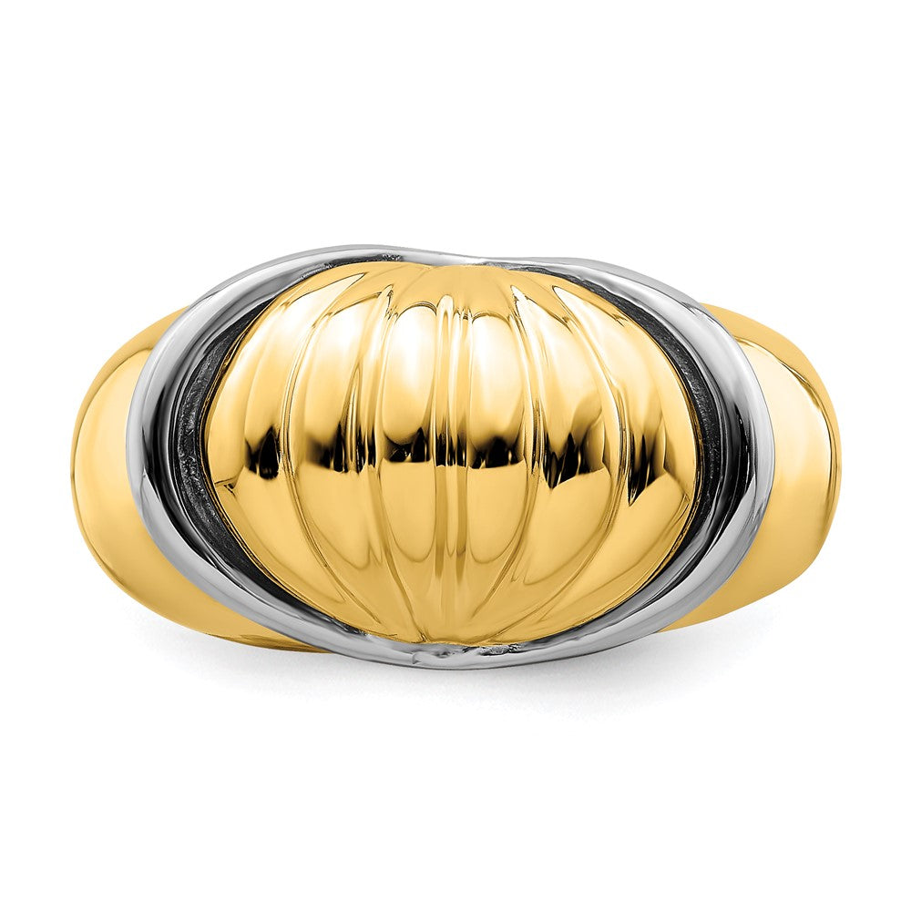 Two-tone Oval Shrimp Fan Design Ring - WBC