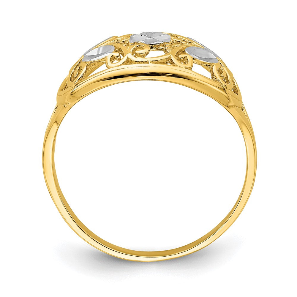 and Rhodium Diamond-cut Oval Filigree Ring - WBC