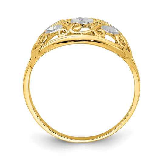 and Rhodium Diamond-cut Oval Filigree Ring - WBC