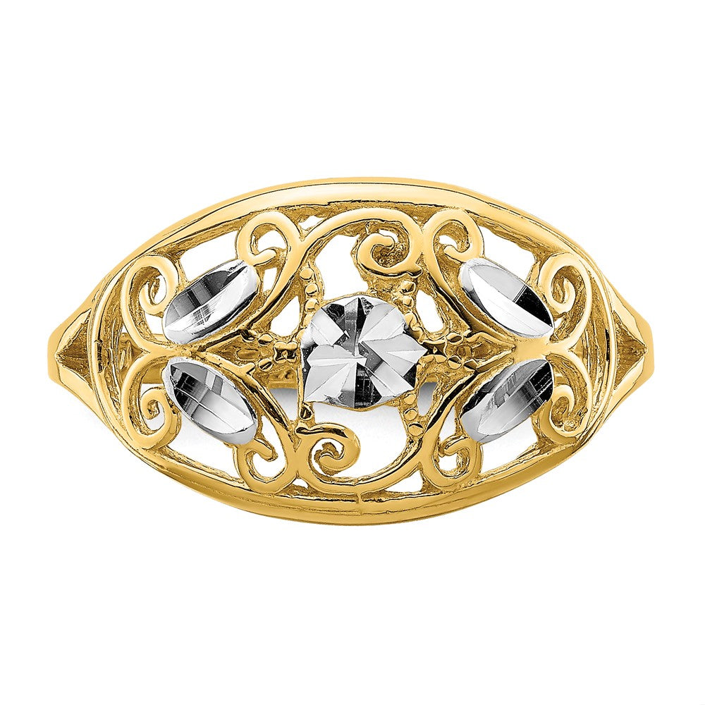 and Rhodium Diamond-cut Oval Filigree Ring - WBC