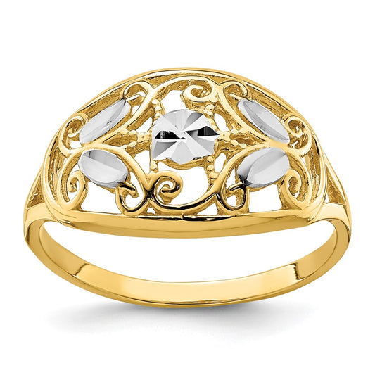 and Rhodium Diamond-cut Oval Filigree Ring - WBC