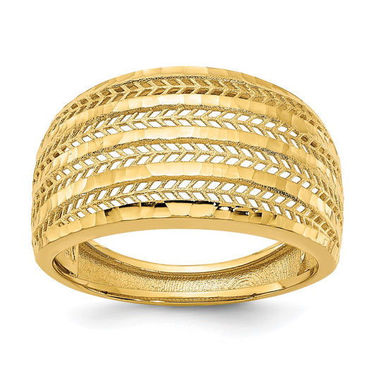 Polished Diamond-cut Chevron Mesh Fancy Dome Ring - WBC