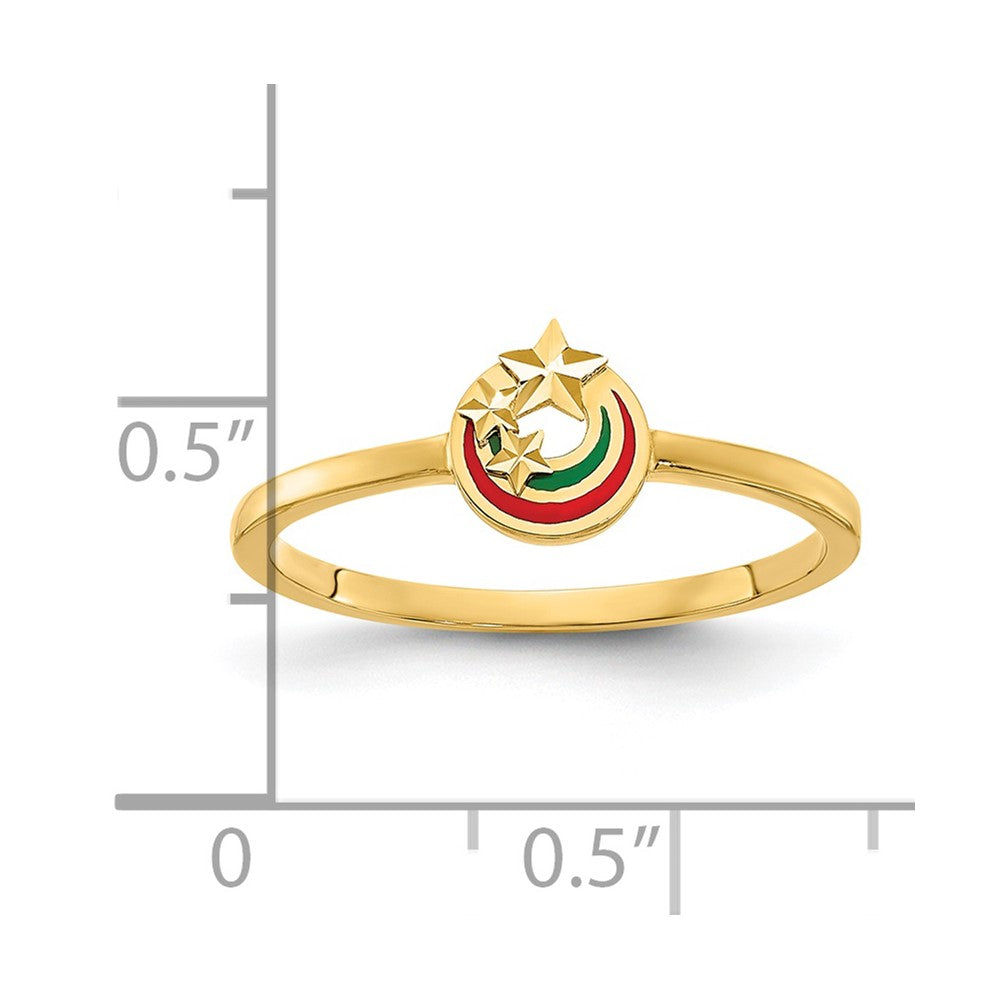 Red and Green Enameled with Diamond-cut Stars Ring - WBC