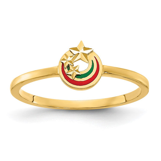 Red and Green Enameled with Diamond-cut Stars Ring - WBC