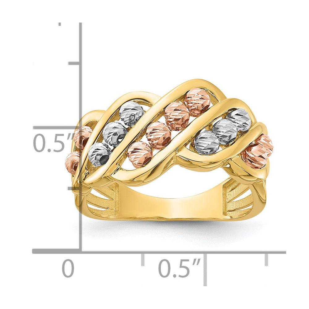 Tri-color Polished and Diamond-cut Beads Fashion Ring - WBC