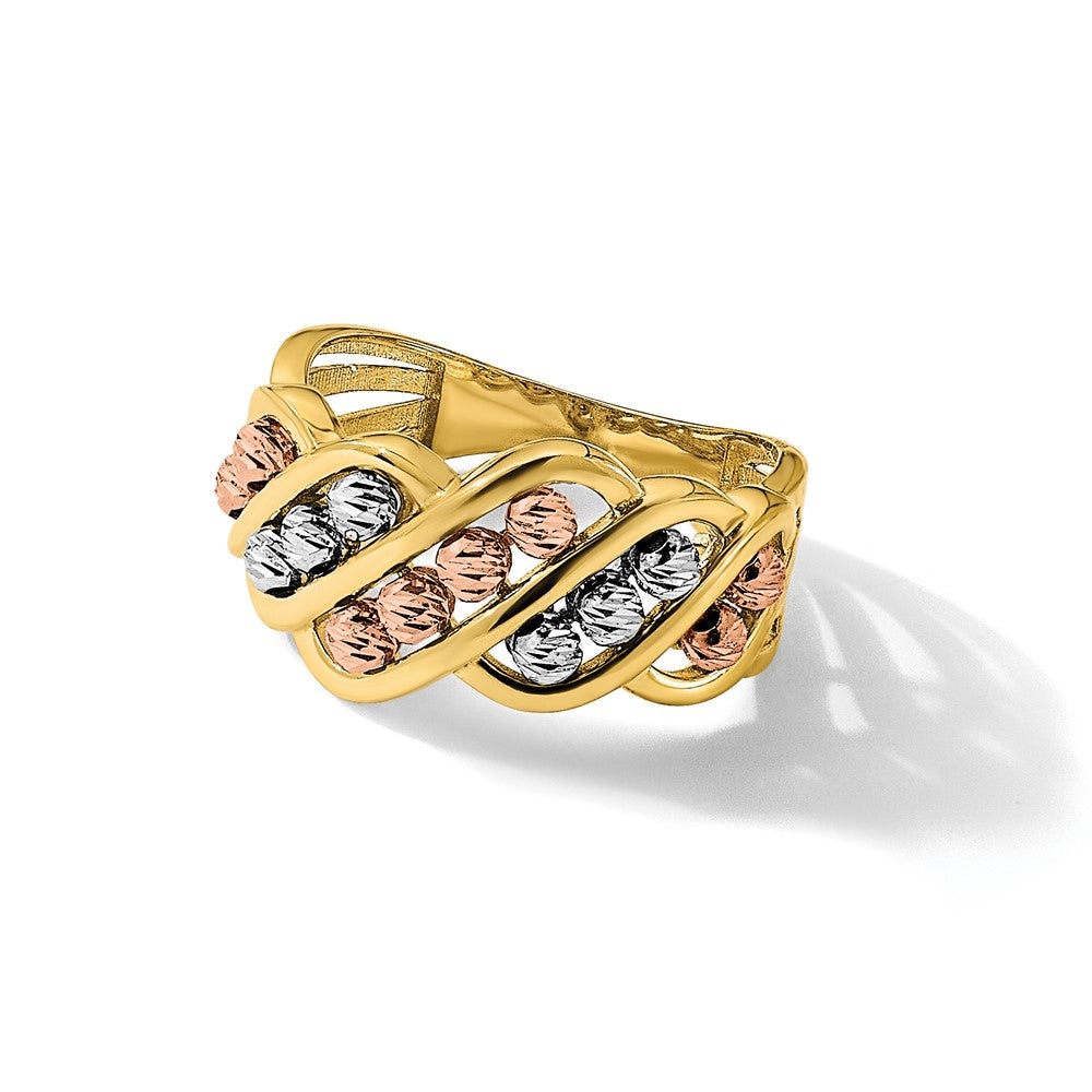 Tri-color Polished and Diamond-cut Beads Fashion Ring - WBC