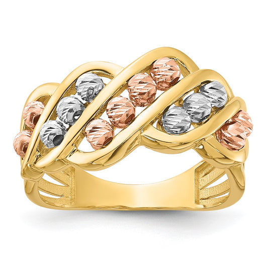 Tri-color Polished and Diamond-cut Beads Fashion Ring - WBC