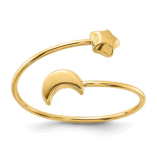 Polished Adjustable Moon and Star Bypass Ring - WBC