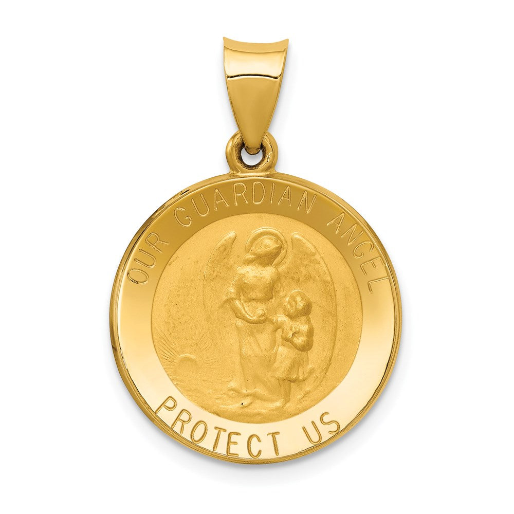 Polished and Satin Hollow Our Guardian Angel Medal Charm - WBC