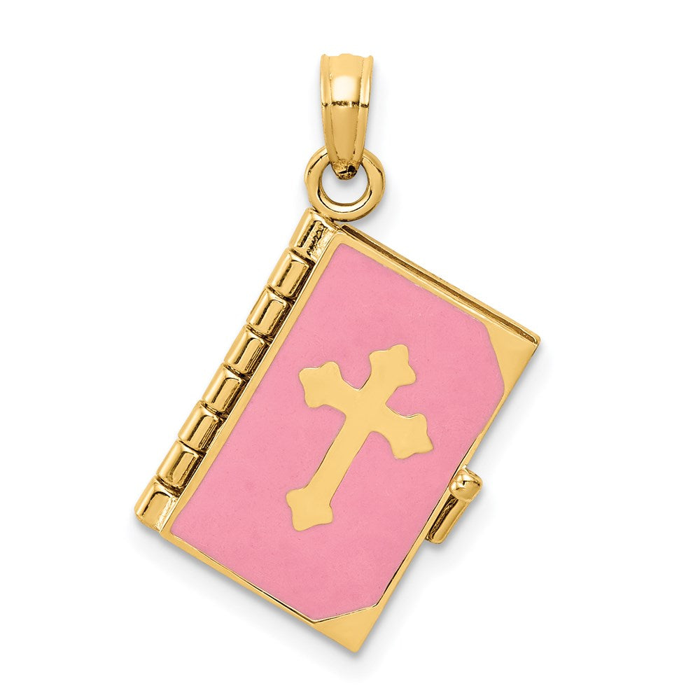 Pink Enameled 3-D Bible with Lord's Prayer and Moveable Pages Pendant - WBC
