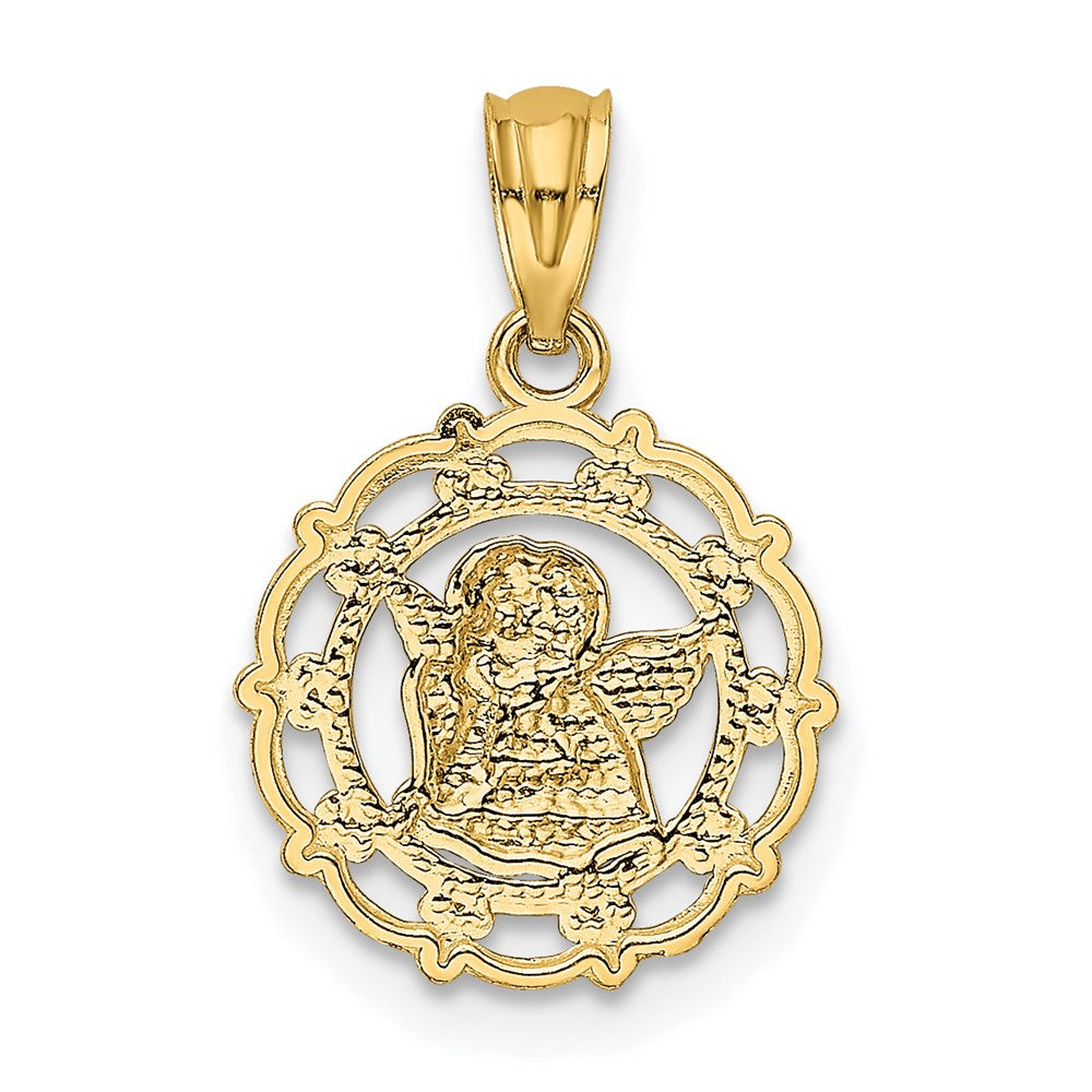 and Rhodium Scalloped Frame Cherub Round Pendant - WBC