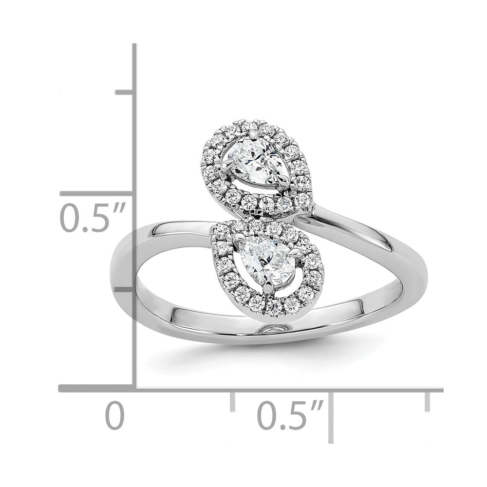 Polished 3/8 carat Diamond Pear Halo Bypass Ring - WBC