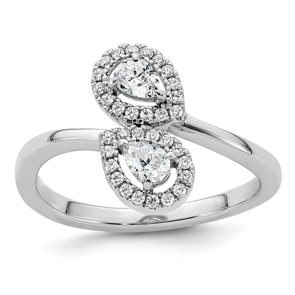 Polished 3/8 carat Diamond Pear Halo Bypass Ring - WBC