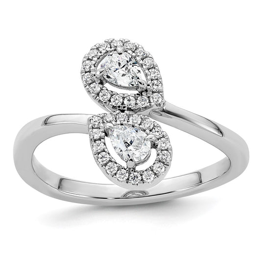 Polished 3/8 carat Diamond Pear Halo Bypass Ring - WBC