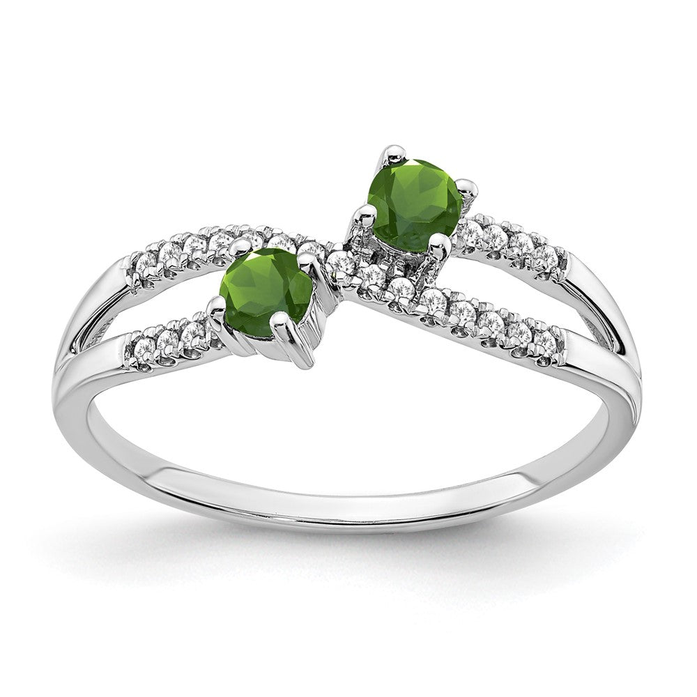 Round Peridot and 1/10 carat Diamond 2-Stone Ring - WBC