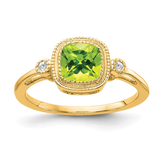 Cushion Peridot Bezel and Diamond Ring - WBC