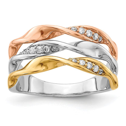 Tri-color 1/6 carat Diamond Fancy Triple-Strand Twist Ring - WBC