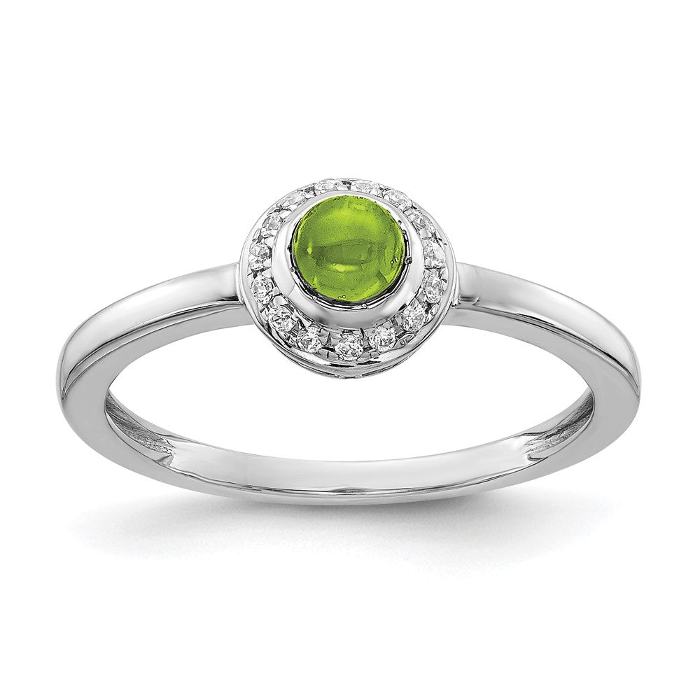 1/15 carat Diamond and Round Cabochon Peridot Halo Ring - WBC