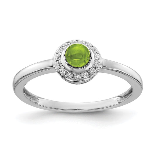 1/15 carat Diamond and Round Cabochon Peridot Halo Ring - WBC