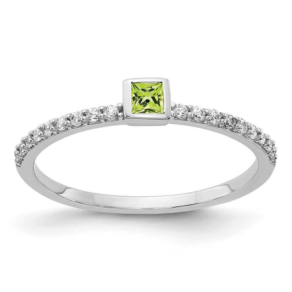 1/6 carat Diamond and Princess-cut Peridot Bezel Ring - WBC