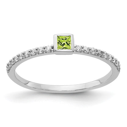 1/6 carat Diamond and Princess-cut Peridot Bezel Ring - WBC