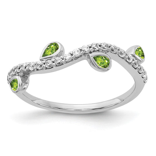 1/5 carat Diamond and Pear Peridot Curved 4-Stone Ring - WBC