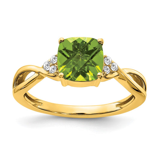 Cushion Checkerboard August/ Peridot and Diamond Ring - WBC