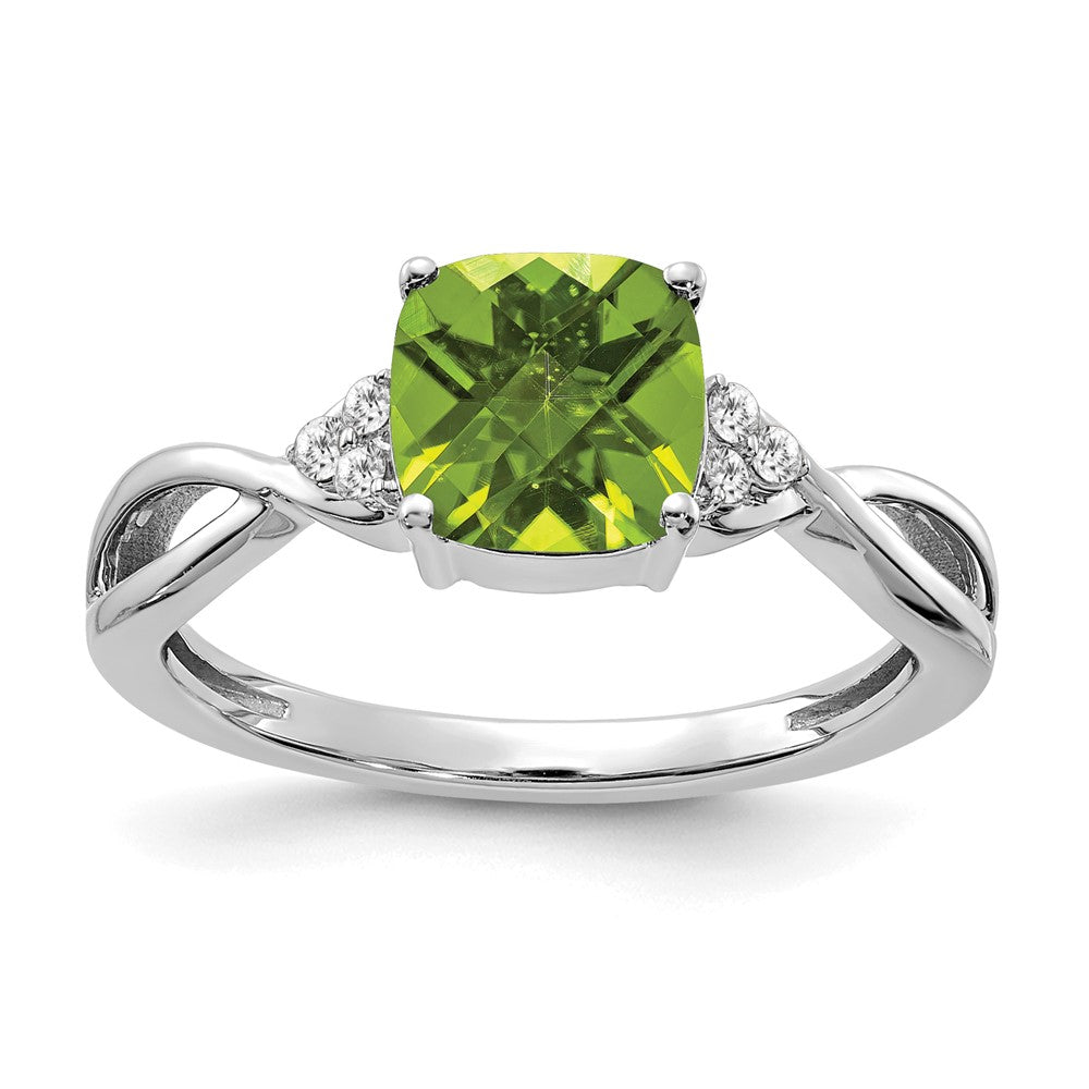 Cushion Checkerboard August/Peridot and Diamond Ring - WBC