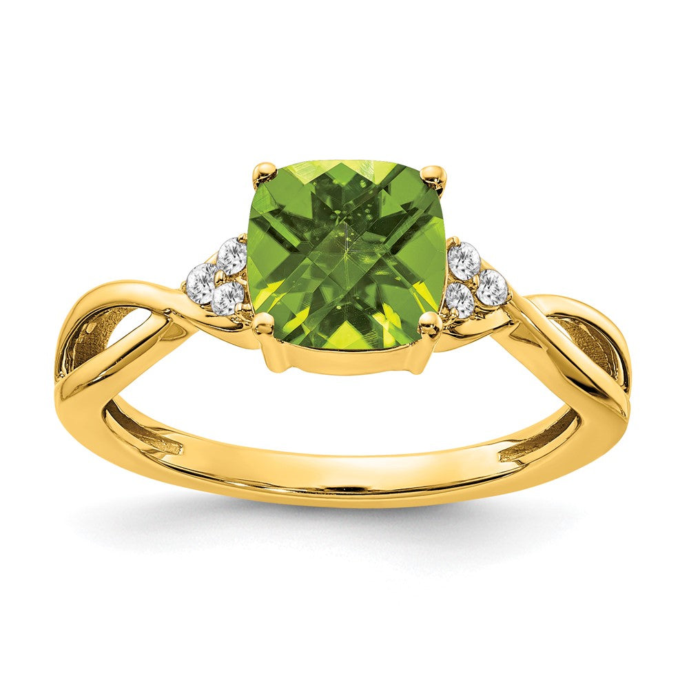 Cushion Checkerboard August/Peridot and Diamond Ring - WBC