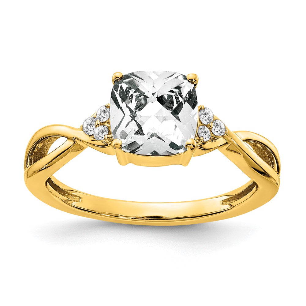 Cushion Checkerboard April/ Topaz and Diamond Ring - WBC