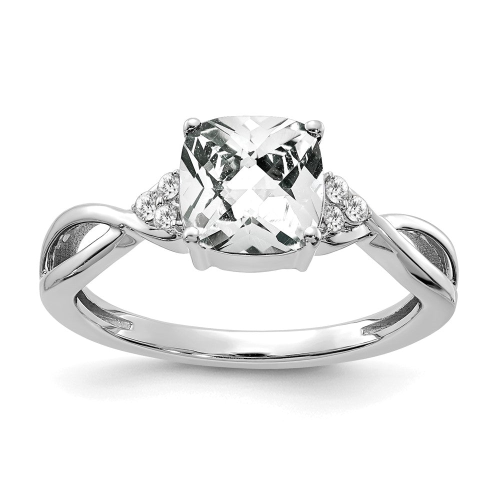 Cushion Checkerboard April/ Topaz and Diamond Ring - WBC