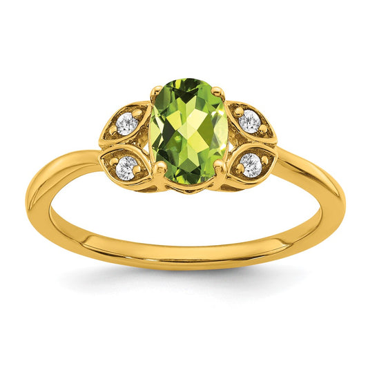 7x5 Oval Peridot and 1/20 carat Diamond Ring - WBC