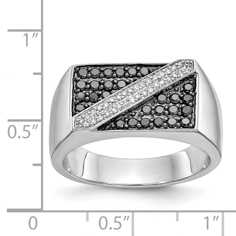 IB Goodman 1/2 carat Black and Diamond Cluster Diagonal Stripe Mens Ring - WBC