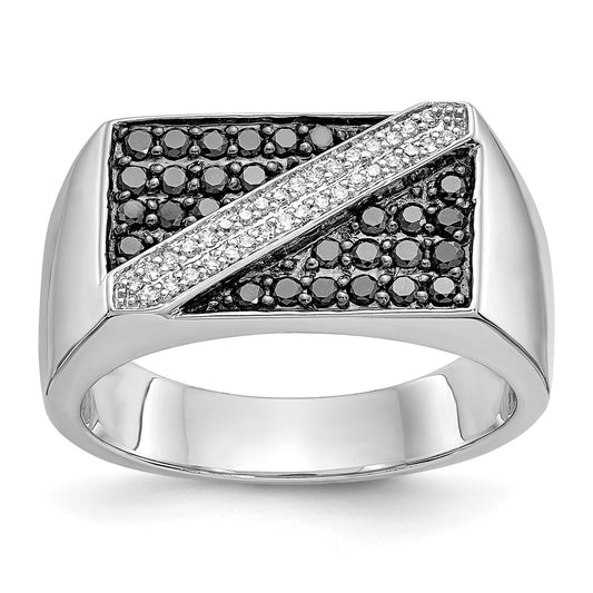 IB Goodman 1/2 carat Black and Diamond Cluster Diagonal Stripe Mens Ring - WBC