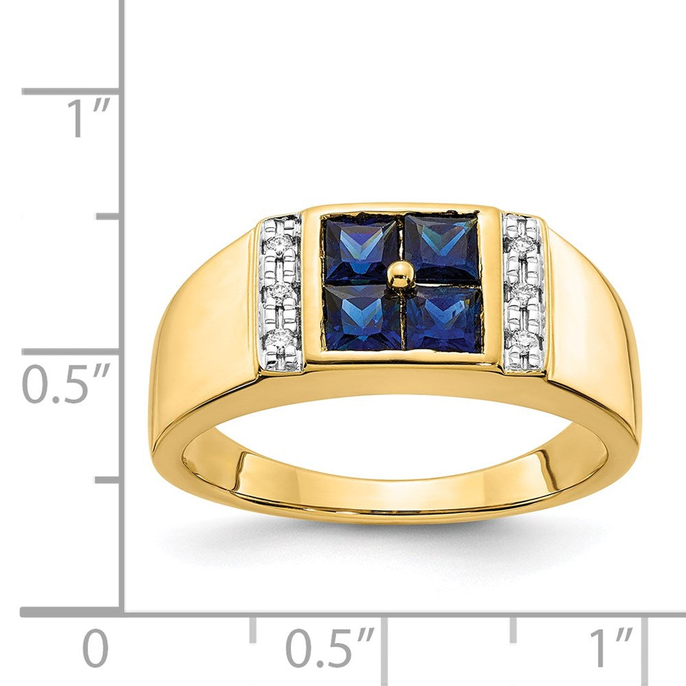IB Goodman Square Lab-Created Sapphire Cluster and 1/20 carat Diamond Mens Ring - WBC
