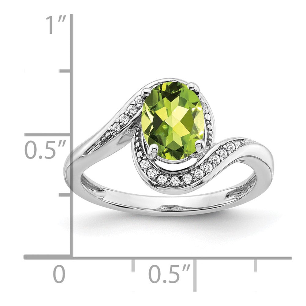 Oval Peridot and 1/10 carat Diamond Bypass Ring - WBC