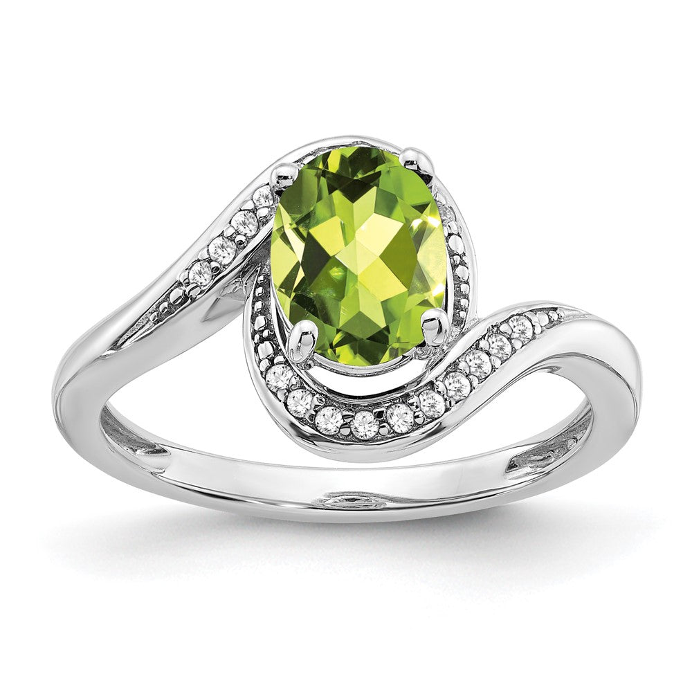 Oval Peridot and 1/10 carat Diamond Bypass Ring - WBC