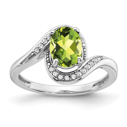 Oval Peridot and 1/10 carat Diamond Bypass Ring - WBC