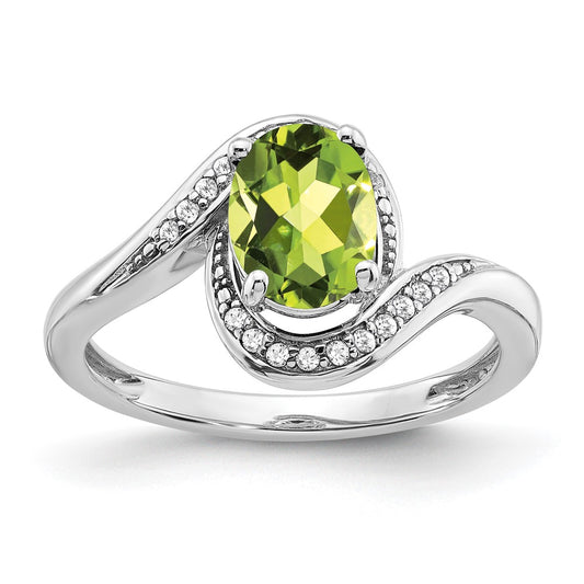 Oval Peridot and 1/10 carat Diamond Bypass Ring - WBC