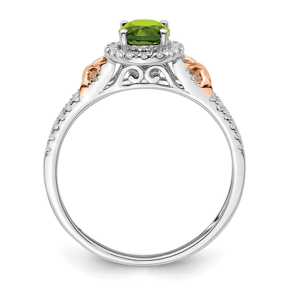 and Oval Peridot and 1/4 carat Diamond Halo Ring - WBC